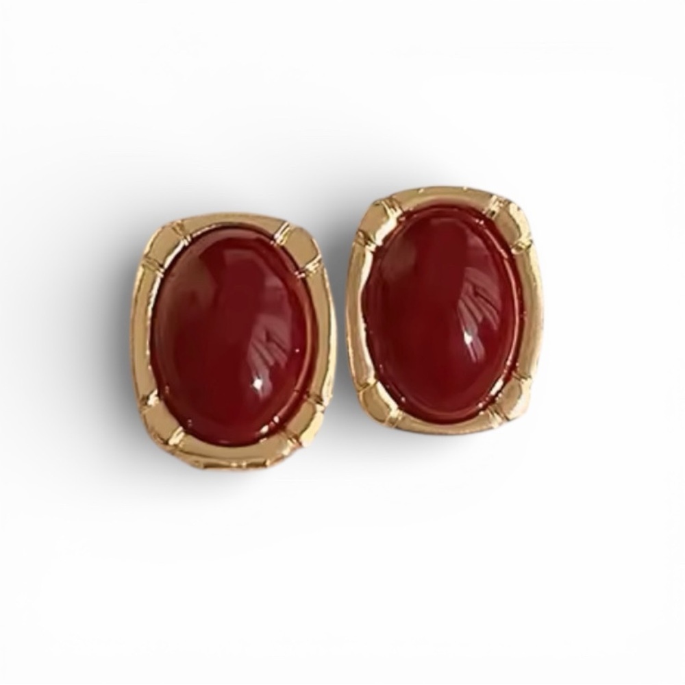 Vintage enameled oil drop earrings for women, wine red metal earrings